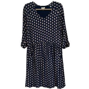 Garnet Hill blue floral drop waist dress with pockets size 10